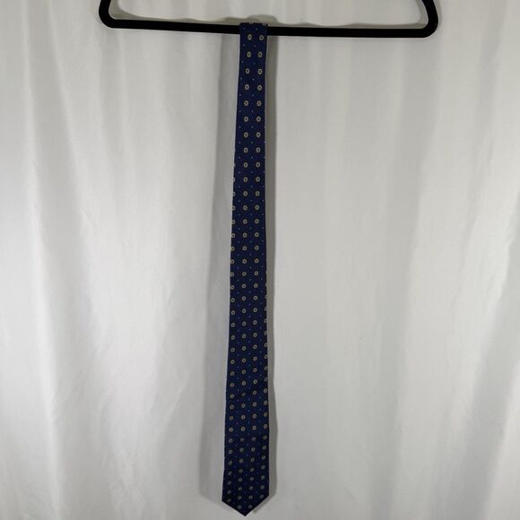 Jos A Bank Traveler Tie Men 60" Blue Sunflower 100% Silk Stain Resistant 3" Wide - Picture 4 of 5